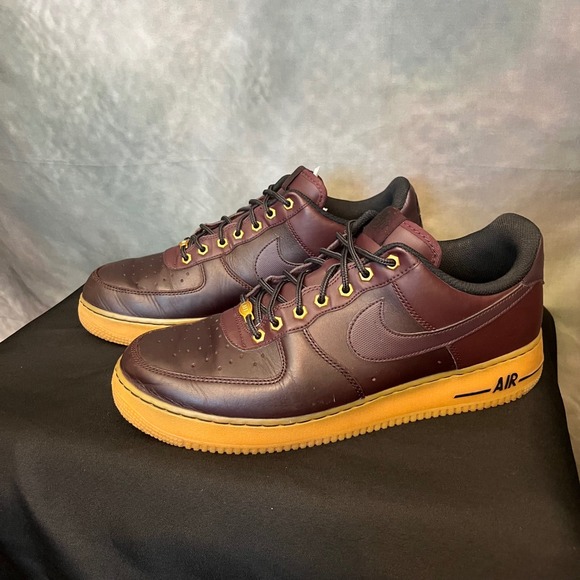 Nike Other - Nike Air Force 1 Low Burgundy Gold Accent Gum Bottom Mens Sneakers